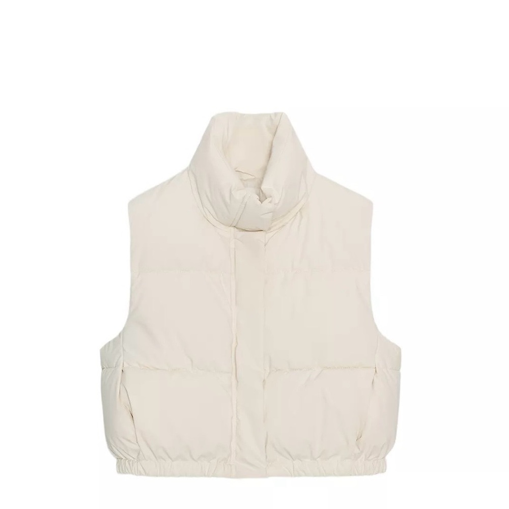 Zara Coated Cream Cropped Puffer Vest